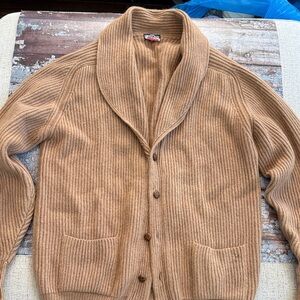 Lands' End 100% Camel Hair Men's Brown Ribbed Cardigan made in Scotland